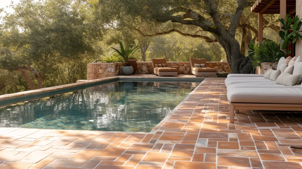 brick poolside for rustic home