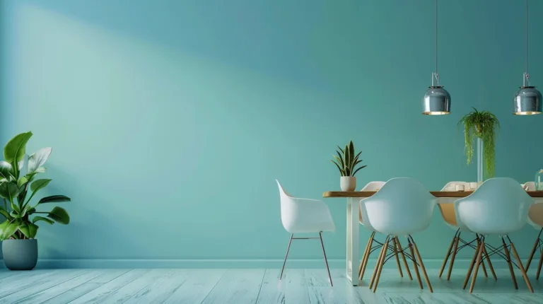 blue rustic simplistic dining area earth colour scheme