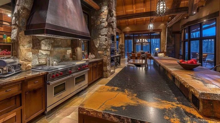 historic brick kitchen and wooden backsplash for country home