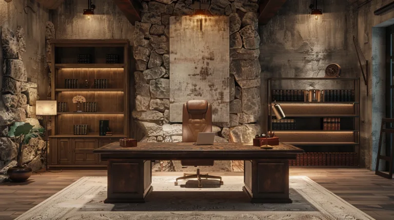 suede office in rustic house